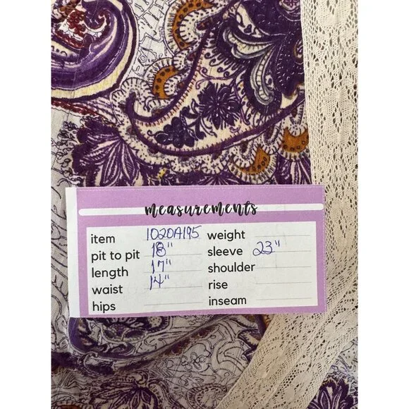 2//$30 NWT Band Of The Free XS Bohemian Paisley Blouse Full Sleeves - Picture 8 of 15